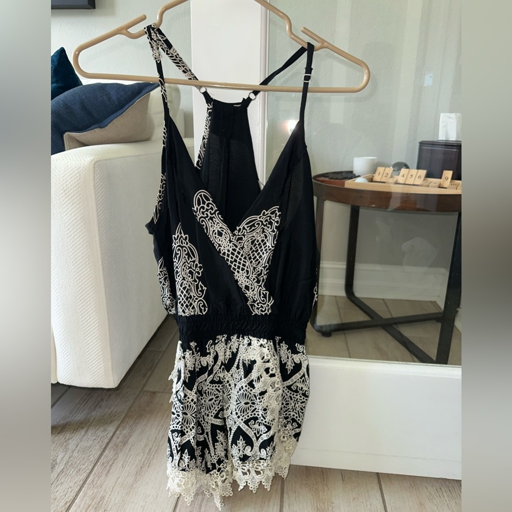 Lucy Love Black & Cream Lace Romper